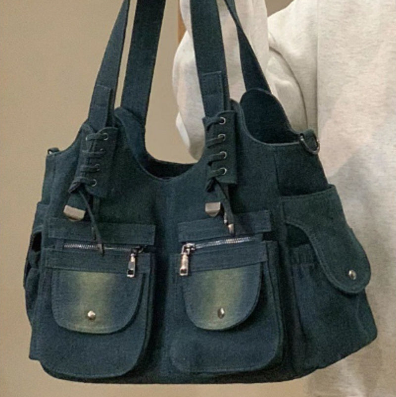 Sac messager à bandoulière en denim vintage décontracté assorti