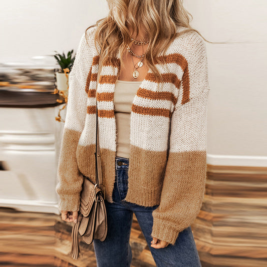 Women's Striped Contrast Cardigan Sweater