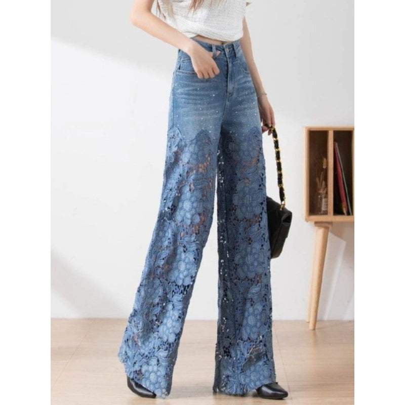 Women's Stitching High Waist Wide Leg Pants