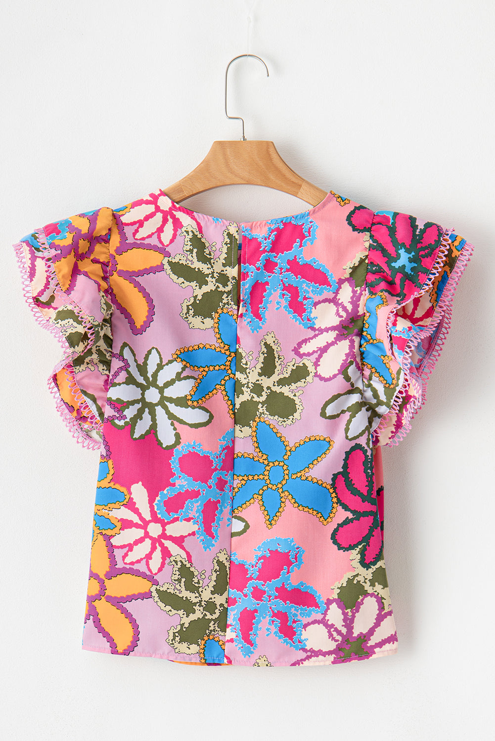 Blusa con mangas con volantes y estampado floral vibrante multicolor