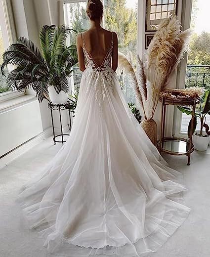 Robe de mariée pour femmes, bretelles en dentelle, dos nu