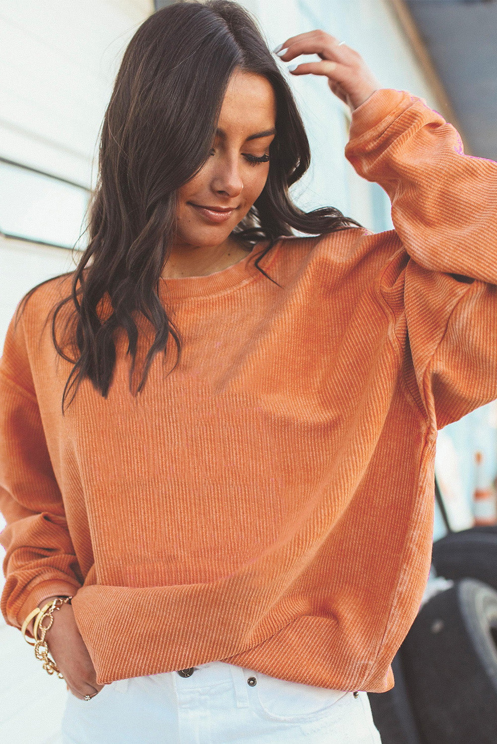 Sudadera extragrande con cordón de canalé naranja