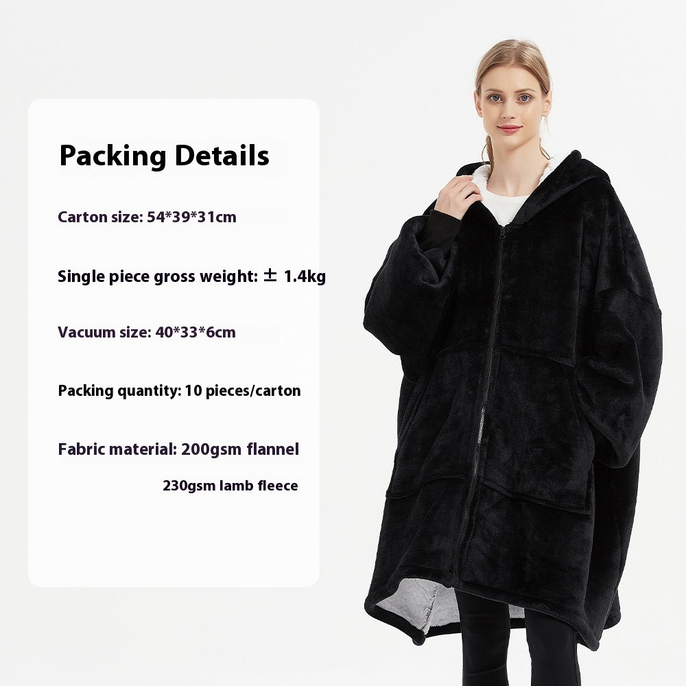 Flannel Thickened Hooded Home Leisure Double-layer Wearable Blanket