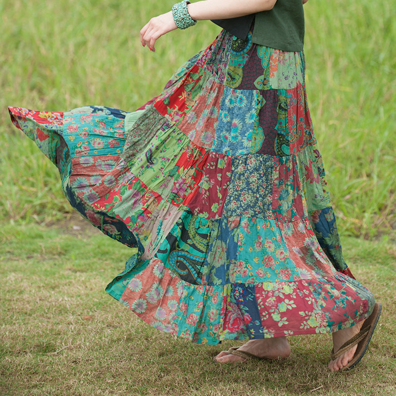 Bohemian Style Printing Skirt Vacation Style