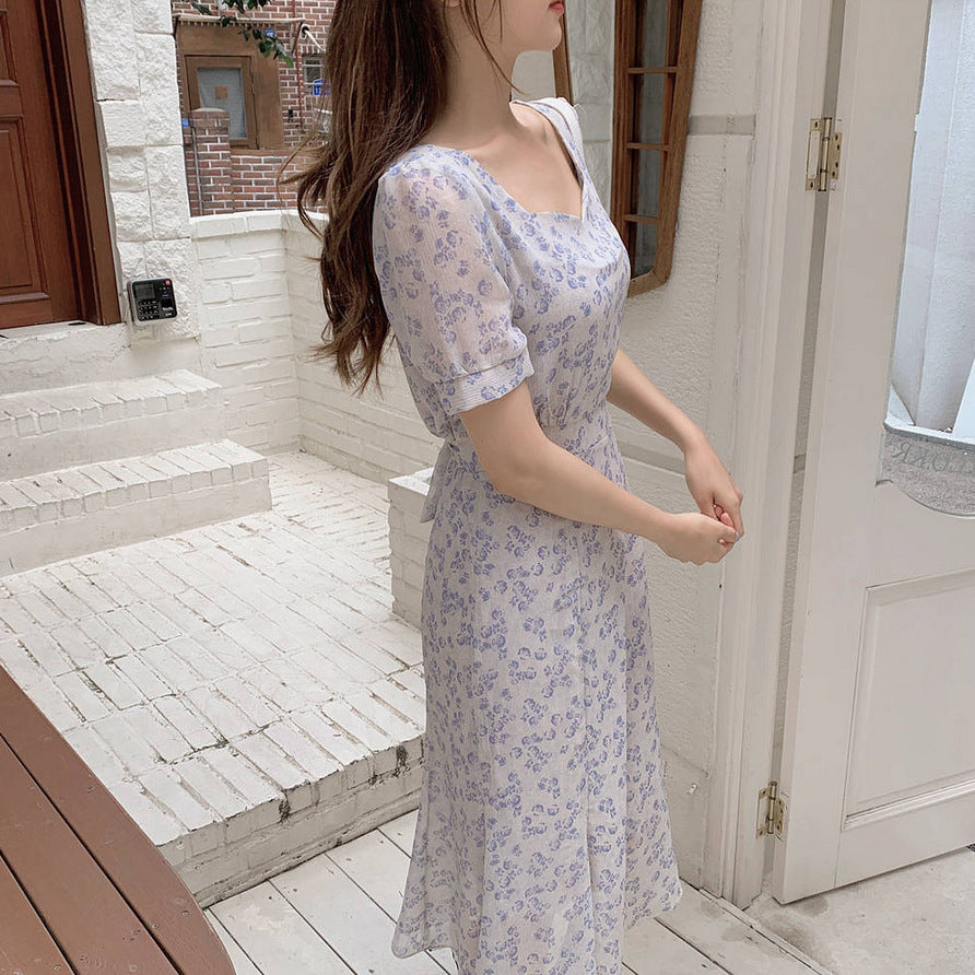 Women's Fashion Lace-up Short Sleeve Chiffon Dress