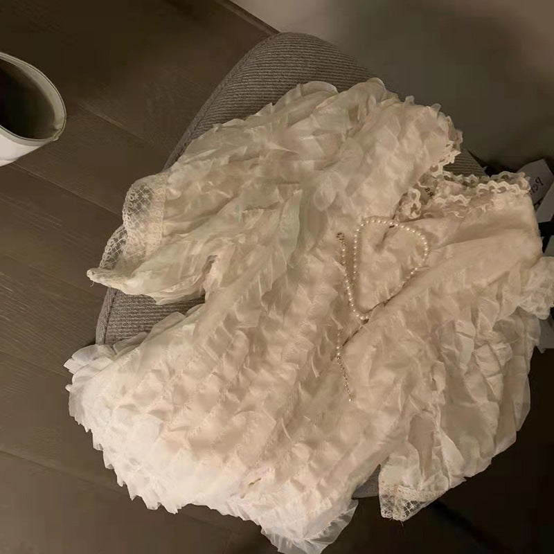 Chemise à manches courtes et col rond en dentelle douce pour femmes