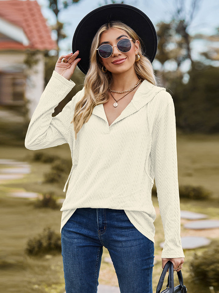 Cable-Knit Hooded Blouse