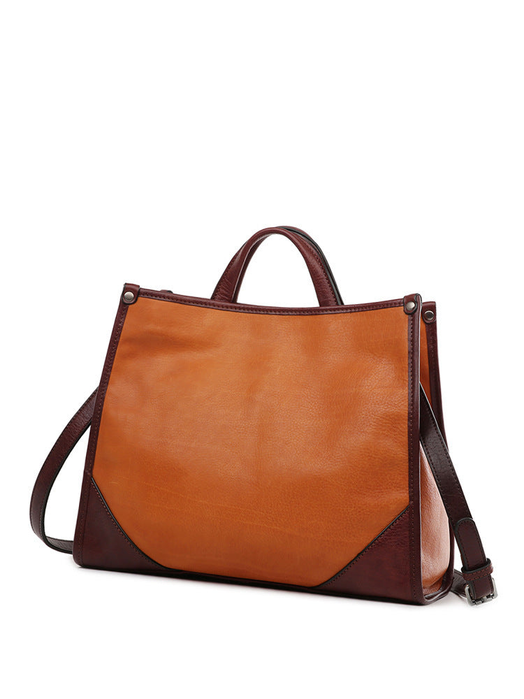 Sac messager portable en cuir souple marron de grande capacité