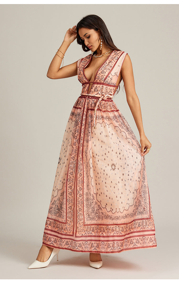 Vacation Style Vintage Printed Long Dress