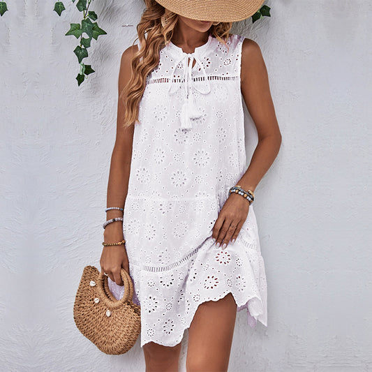 Women's Fashion Vacation White Sleeveless Dress