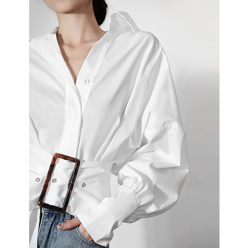 White Shirt Belt Design Niche Long Sleeve