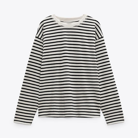 Women's Striped Round Neck Long Sleeve T-Shirt