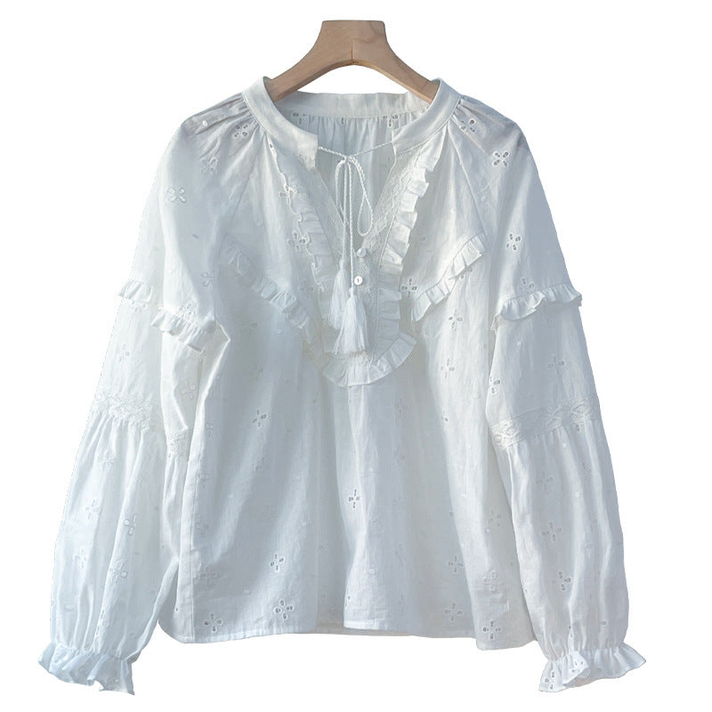 Women's Embroidered French Design Long Sleeve Shirt