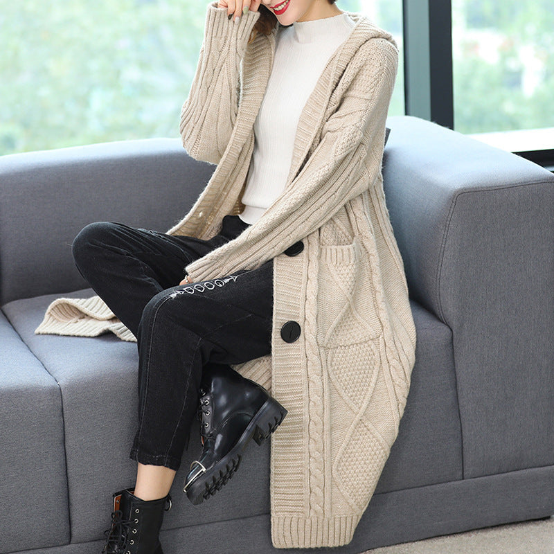 Coat Long Fashion Temperament Coarse Yarn Twist Slim-fit Knitted Cardigan