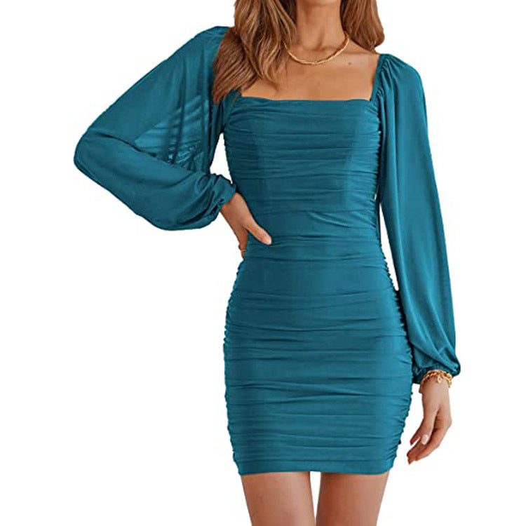 Women's Spring Square Collar Lantern Sleeve Long Sleeve Dress