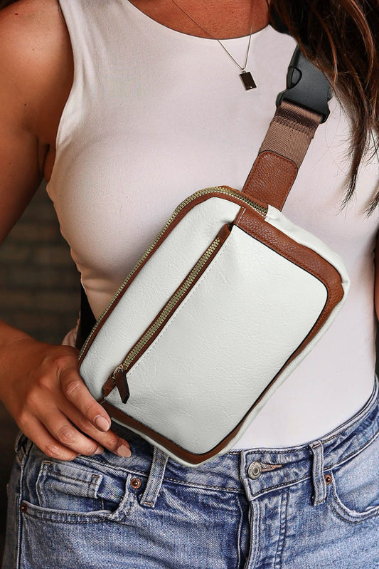 Bolso bandolera mini de cuero PU con correa ajustable blanco