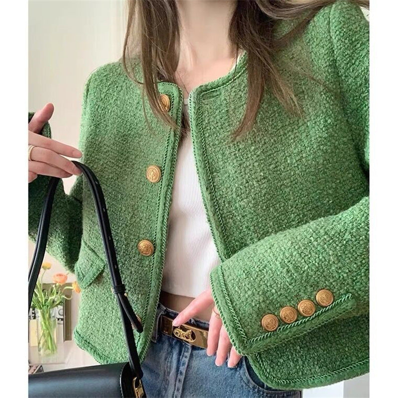 Women's Green Wool Classic Style Coat Top