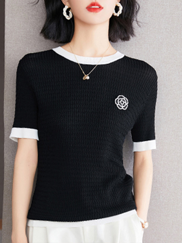 Women's Summer High Elastic Knitted T Shirt