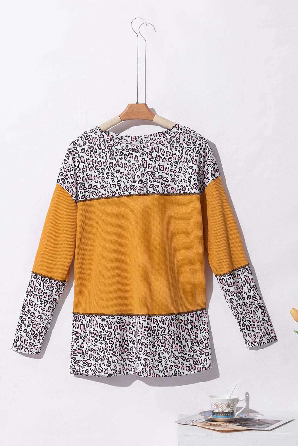 Top de patchwork de punto gofre con estampado de leopardo naranja Vitality