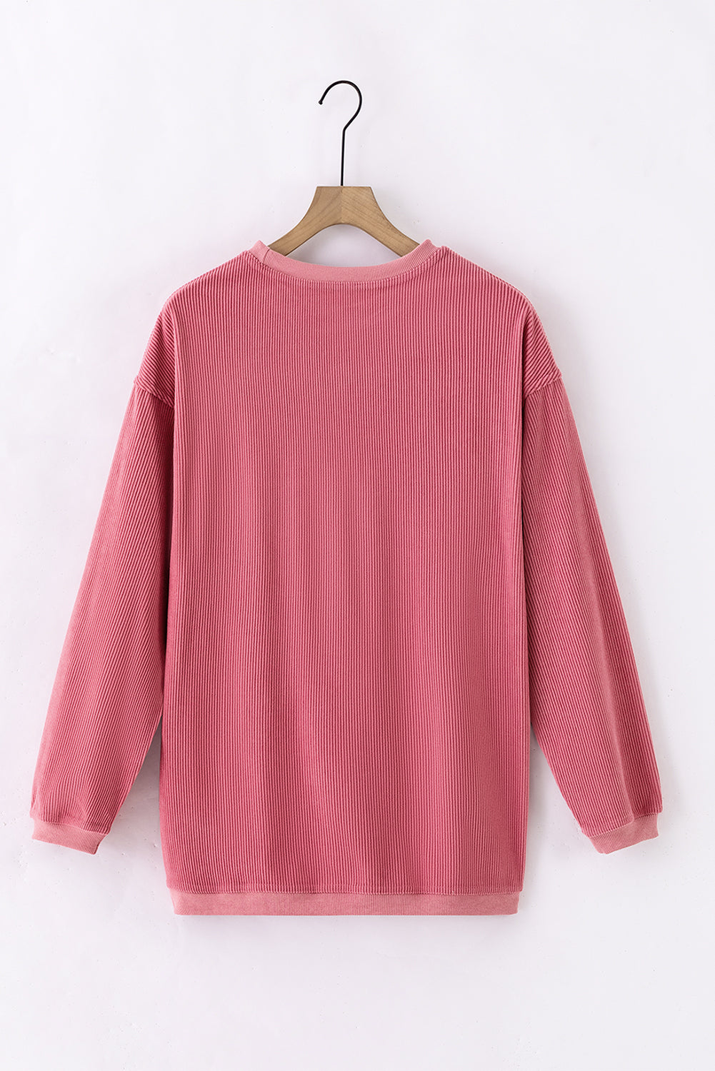 Strawberry Pink Ribbed Corded Oversized Sweatshirt