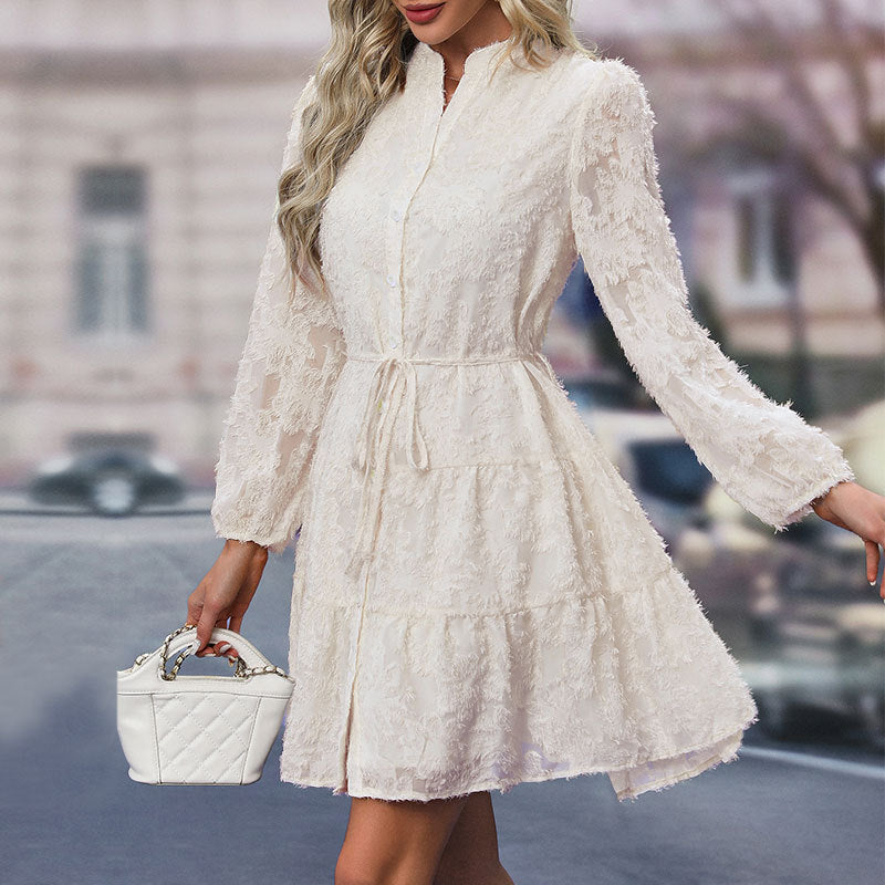 Tied Long Sleeves Dress Medium Length Female