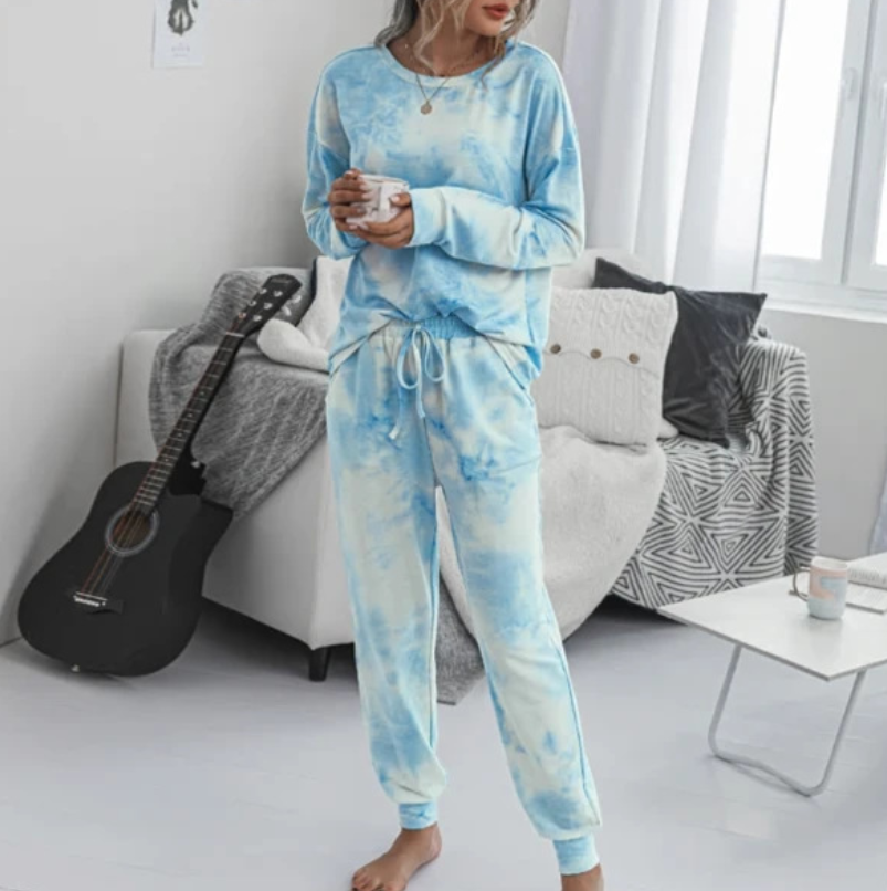 Tie-dye printed long-sleeved trousers home service