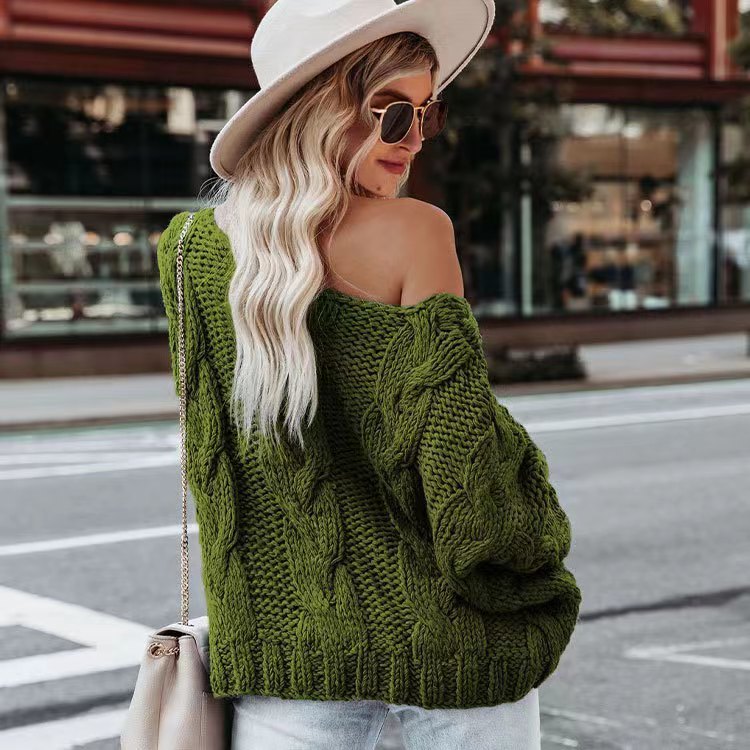 Casual Loose Plus Size Women's Pullover Solid Color Knitted Sweater