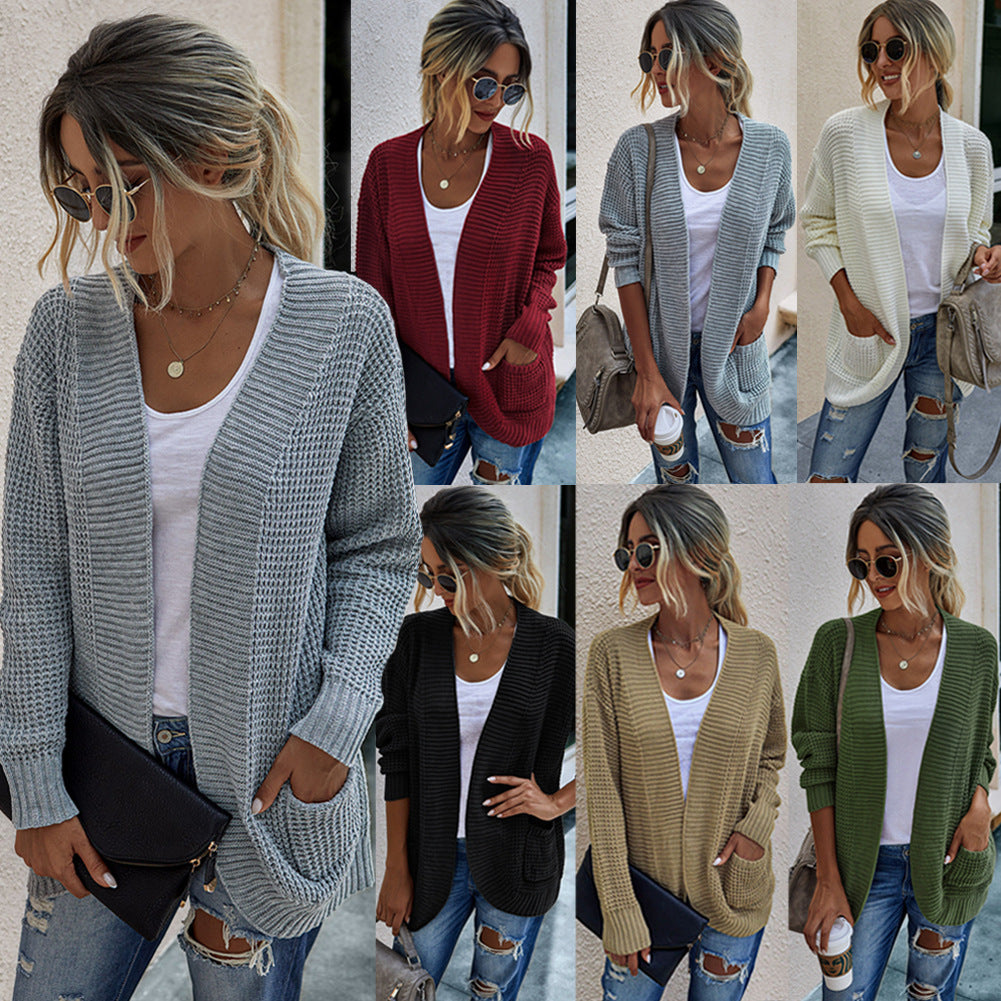 Cardigan ample à manches longues pour femme, pull tricoté, décontracté, automne et hiver