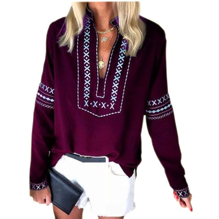 Casual loose ethnic style ladies shirt top