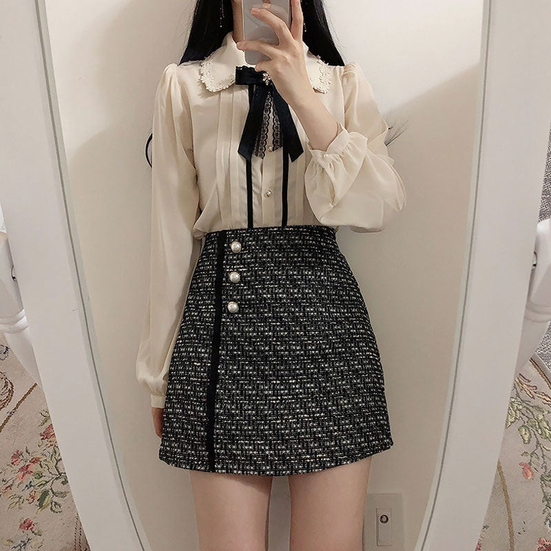 Temperament bottoming shirt bow chiffon shirt