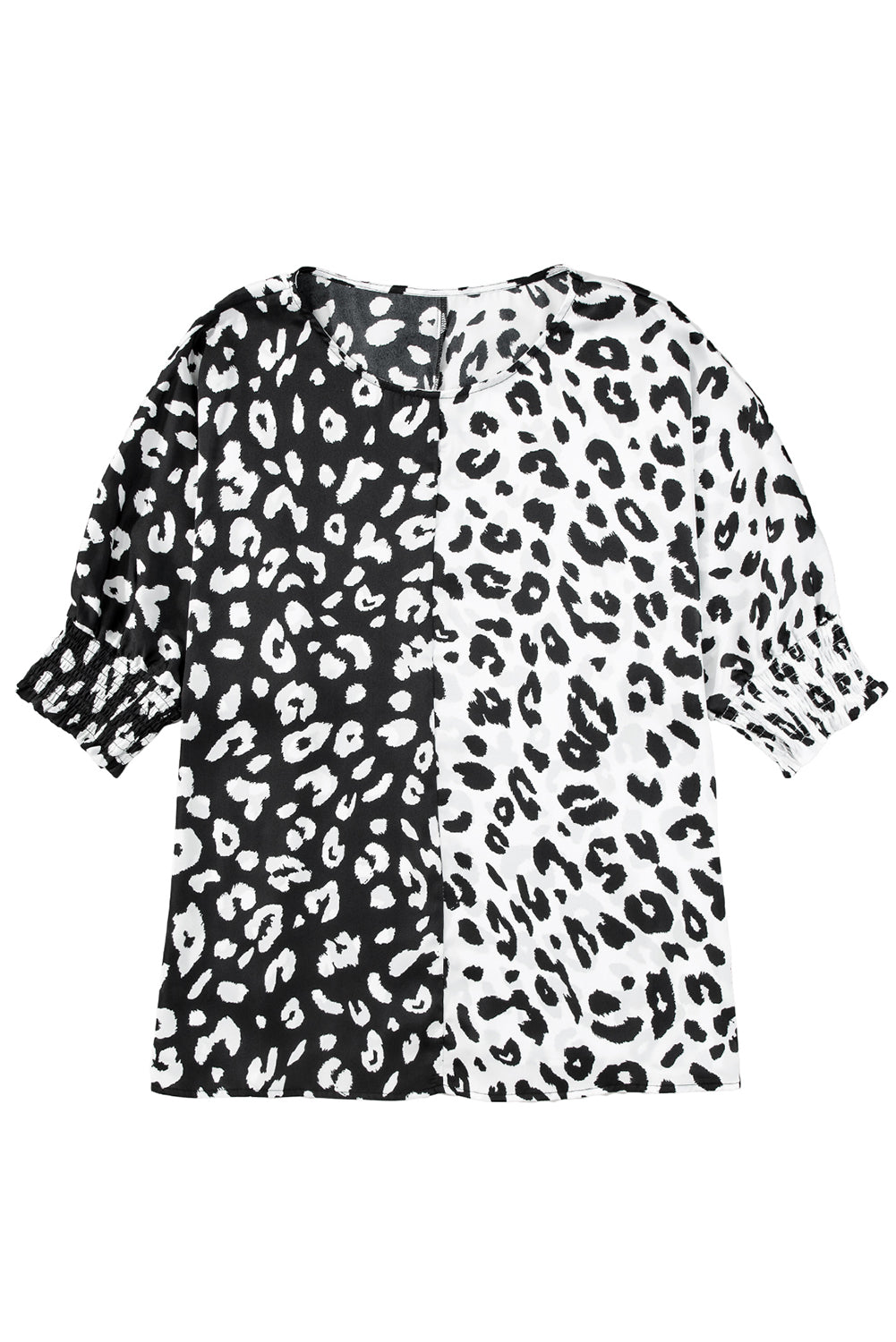 Blusa negra de media manga con estampado de leopardo en contraste de talla grande