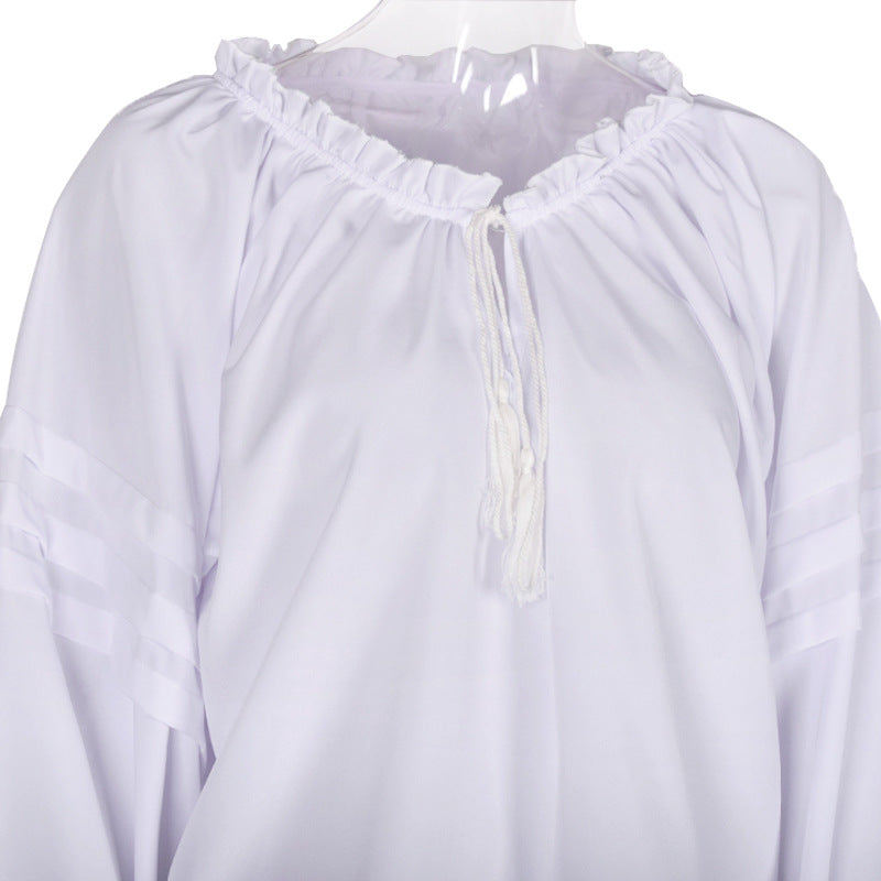 V-neck tie drawstring lantern sleeves