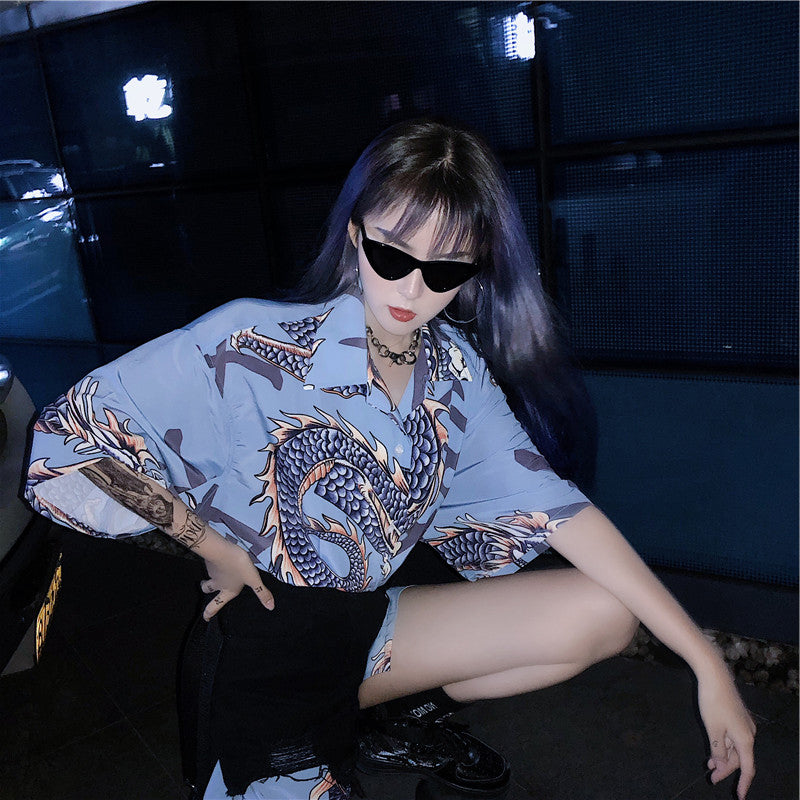 Blue Dragon Print Shirt