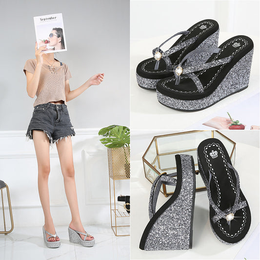 Women's Rhinestone Ultra-high Heel Platform Flip-flops