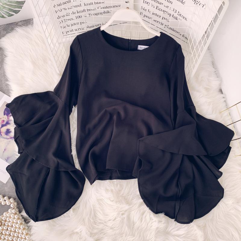 Flared sleeve loose chiffon shirt