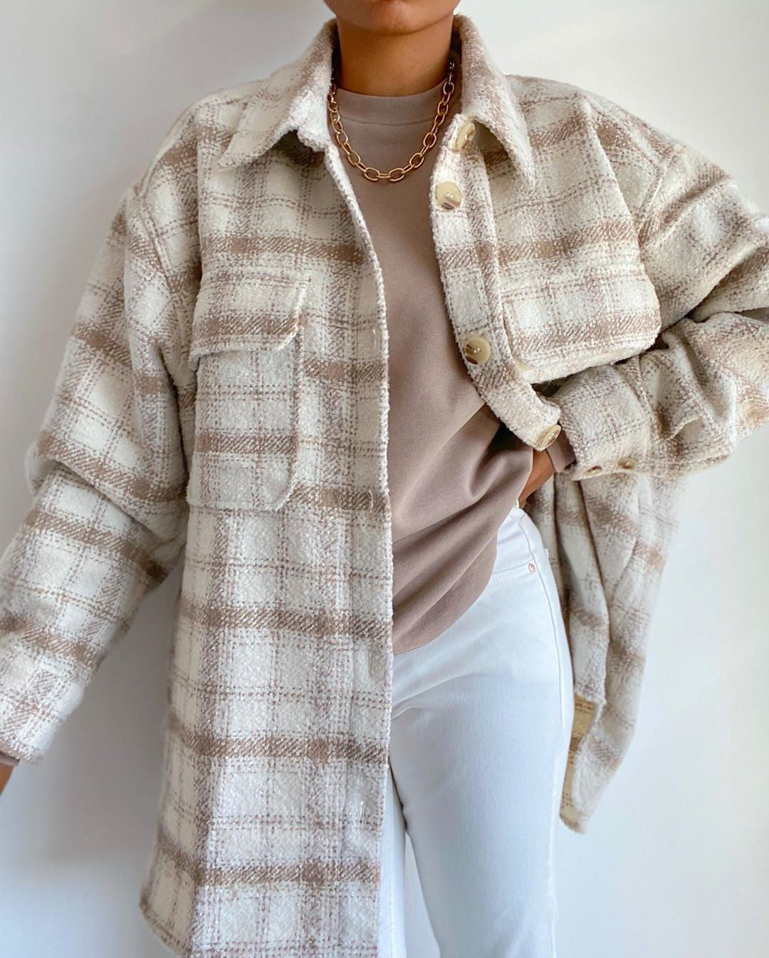 Women's Coarse Woolen Loose Long Plaid Coat