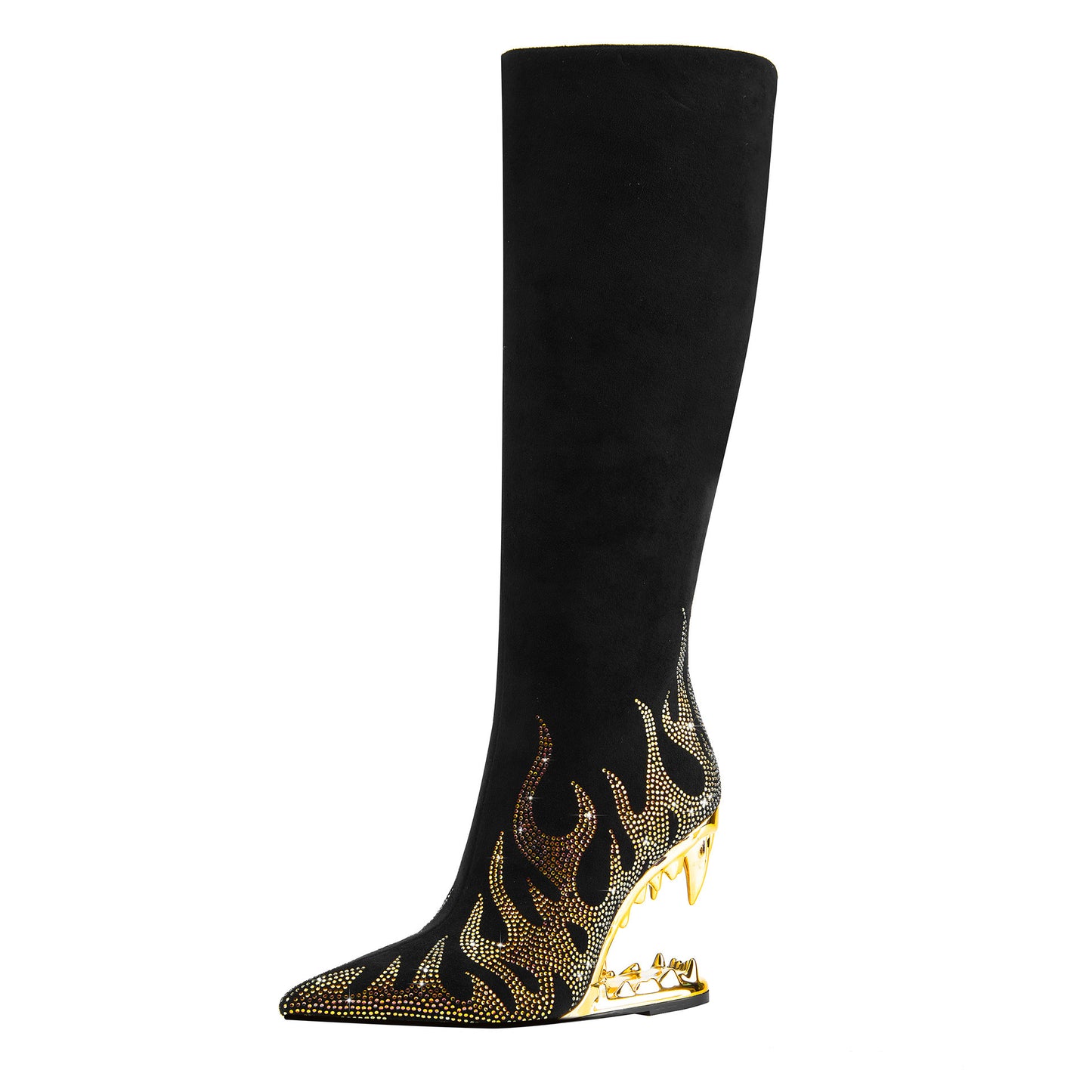 Style européen et américain dent de tigre talon profilé bottes extensibles maigres strass flamme