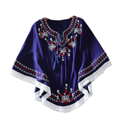 Thin Plus Size Cape Bat Sleeve Heavy Embroidery Flower