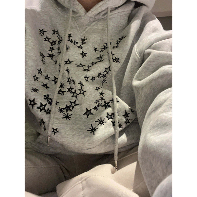 XINGX Embroidered Loose Hooded Sweater Couple Coat