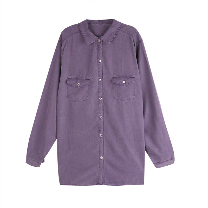 Chemise Tencel violette à rayures d'eau pour femme, manches longues, ample, à la mode, chic, début d'automne