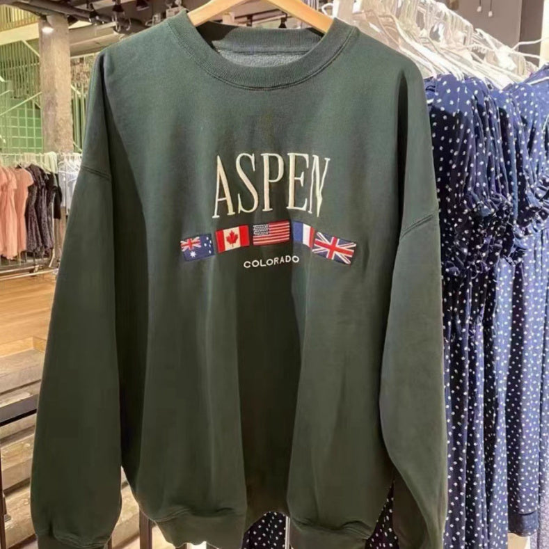 Veste pull brodée avec alphabet rétro américain