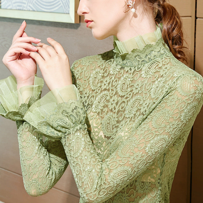 Women's stand-up collar lace bottoming shirt