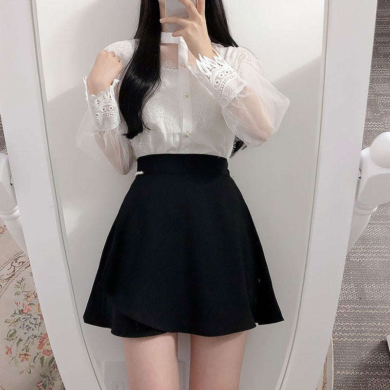 Temperament bottoming shirt bow chiffon shirt