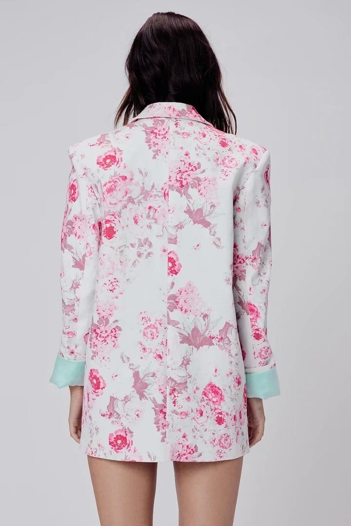 Chaqueta traje rosa flores 