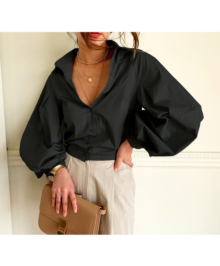 Commute cotton long-sleeved blouse