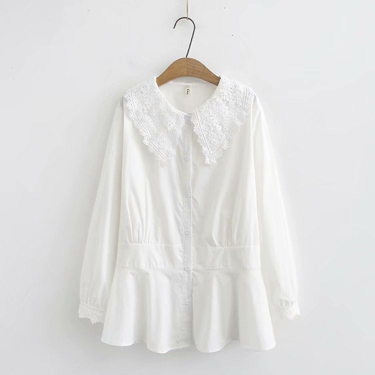 Waist shirt small crowd doll collar retro Korean blouse