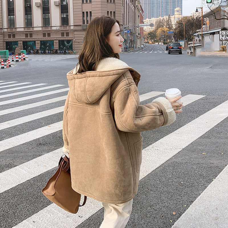 Winter Hooded Thickened Warm Berber Fleece Women's Baggy Coat