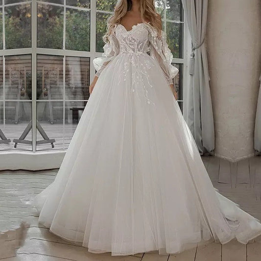 Boho Bride Gown Puff Sleeve Off Shoulder Wedding Dresses