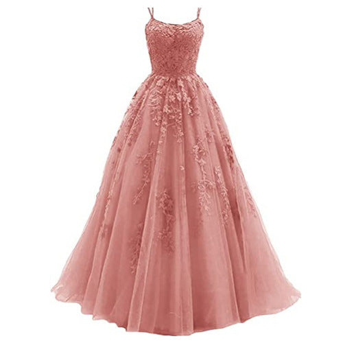 Robe de soirée caraco longue en tulle et dentelle