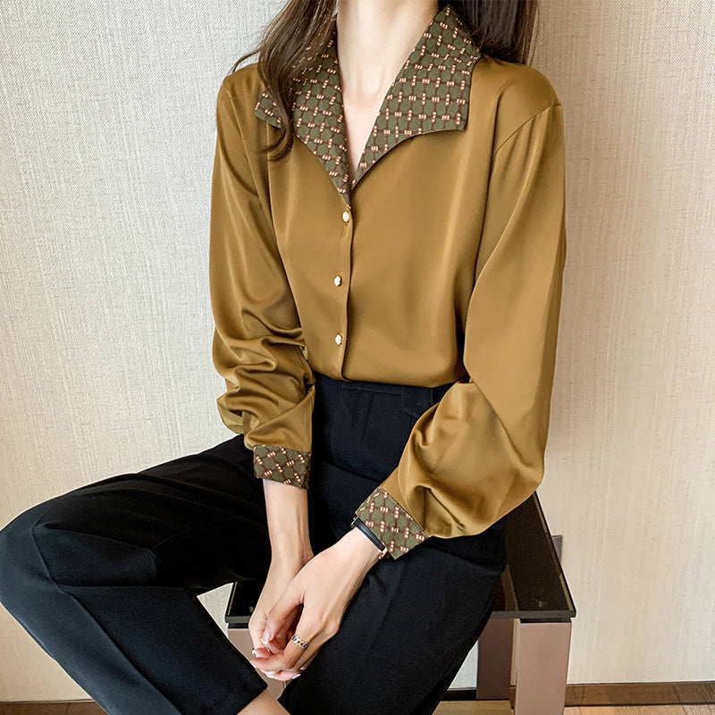 Women's Shirts All-match Retro Hong Kong Style Temperament Shirt Long-sleeved Tops